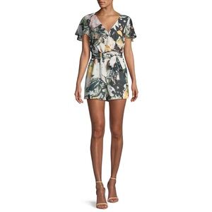 Club Monaco Ionita Floral-Print Ruffle Wrap Romper Size 6